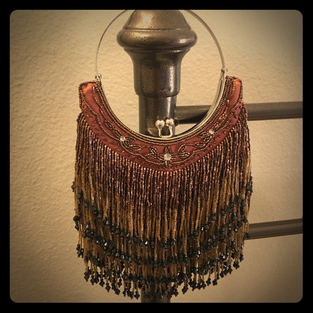 1920s Style Bronze Beaded Evening Bag